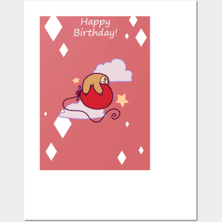 "Happy Birthday" Hugging Balloon Sloth Posters and Art